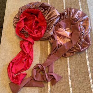 Set of two hair bonnets - Reversable with long ties.